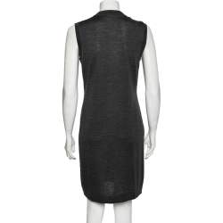 Hermes Charcoal Grey Wool Sleeveless Button Front Long cardigan M
