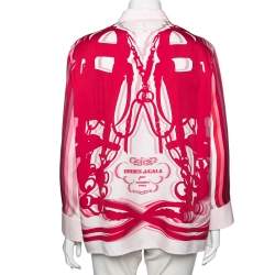 Hermes Pink Brides De Gala Printed Silk Button Front Shirt L