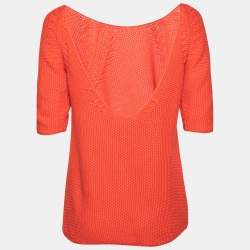 Hermes Orange Cotton Knit Low Back Detail Sweater S