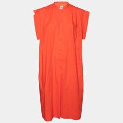 فستان تونك هيرمس قطن برتقالي بنمط واسع مقاس صغير - سمول