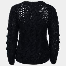 Hermes Navy Blue Cashmere Chunky Cable Knit Zip Front Cardigan S