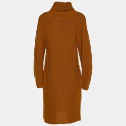 Pre Owned Hermes Brown Printed Silk Twill & Alpaca Knit Long Sleeve Dress S