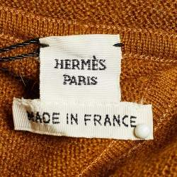 Pre Owned Hermes Brown Printed Silk Twill & Alpaca Knit Long Sleeve Dress S