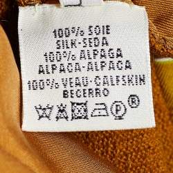 Pre Owned Hermes Brown Printed Silk Twill & Alpaca Knit Long Sleeve Dress S