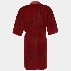 Hermes Red Suede & Lizard Trim Detail Tunic Dress M