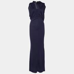 Hermès Deep Purple Jersey Open Back Knit Maxi Dress M