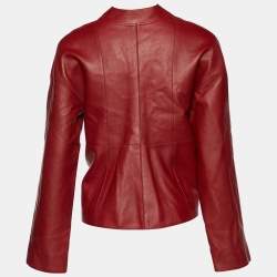 Hermes Burgundy Leather Strap Detail Jacket L