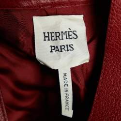 Hermes Burgundy Leather Strap Detail Jacket L