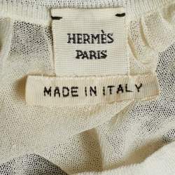 Pre Owned Hermes Ivory Cotton Knit Sheer Polo Top S