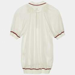 Pre Owned Hermes Ivory Cotton Knit Sheer Polo Top S
