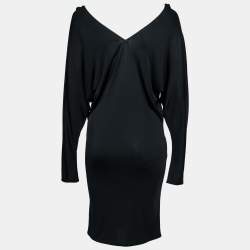 Pre Owned Hermes Black Jersey V-Neck Long Sleeve Dress S
