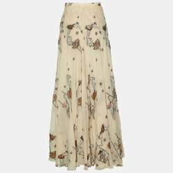 Hermes Beige Ballerina Lurex Jacquard Silk Maxi Skirt S