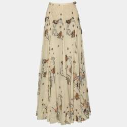 Hermes Beige Ballerina Lurex Jacquard Silk Maxi Skirt S