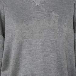 Pre Owned Hermes Grey Intarsia Knit Cashmere & Silk Crewneck Sweatshirt L