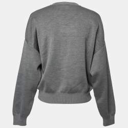 Pre Owned Hermes Grey Intarsia Knit Cashmere & Silk Crewneck Sweatshirt L