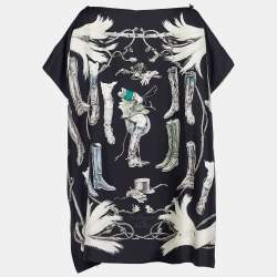 Hermes Ivory A Propos de Bottes Print Silk Tunic One Size