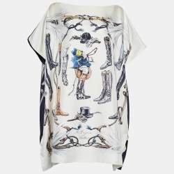Hermes Ivory A Propos de Bottes Print Silk Tunic One Size