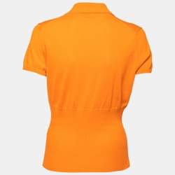 Pre Owned Hermes Orange Cotton Knit Short Sleeve Top XL