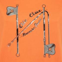 Pre Owned Hermes Orange Clic-Clac Print Cotton T-Shirt M