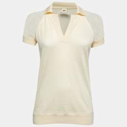 Hermes Cream Cashmere V-Neck Polo T-Shirt S