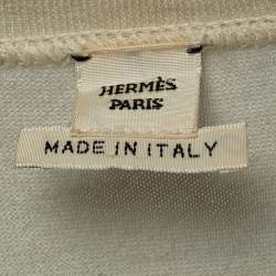 Hermes Cream Cashmere V-Neck Polo T-Shirt S