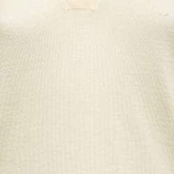 Hermes Cream Cashmere V-Neck Polo T-Shirt S