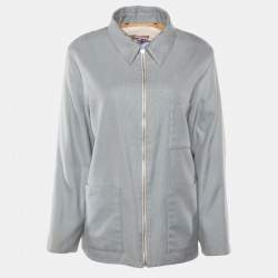 Hermes Blu Sailboat & Lighthouse Printed Silk & Cotton Reversible Jacket M