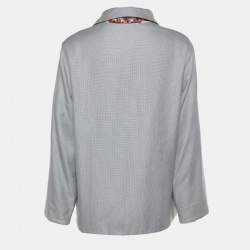 Hermes Blu Sailboat & Lighthouse Printed Silk & Cotton Reversible Jacket M