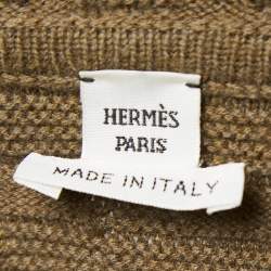 Pre Owned Hermes Brown Textured Wool-Knit Sleeveless Hooded Sweater S