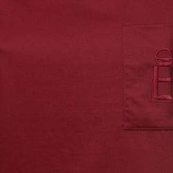 Hermes Burgundy Cotton Embroidered Pocket T-Shirt M