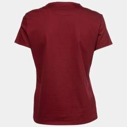 Hermes Burgundy Cotton Embroidered Pocket T-Shirt M