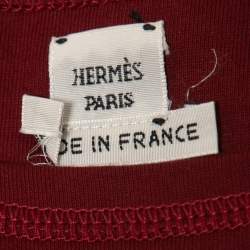 Hermes Burgundy Cotton Embroidered Pocket T-Shirt M