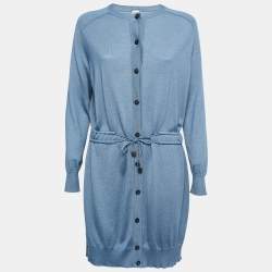Hermes Blue Cashmere & Silk Drawstring Detail Cardigan Dress M