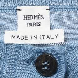 Hermes Blue Cashmere & Silk Drawstring Detail Cardigan Dress M