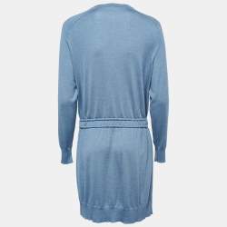 Hermes Blue Cashmere & Silk Drawstring Detail Cardigan Dress M
