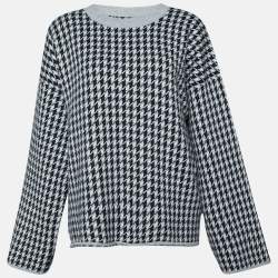 Hermes Black & Grey Patterned Knit Sweater with Infinity Neck Scarf M