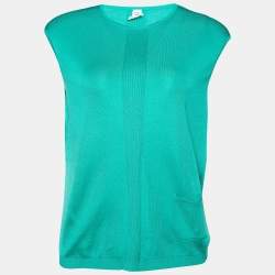 Pre Owned Hermes Green Silk Knit Tank Top & Cardigan Set L