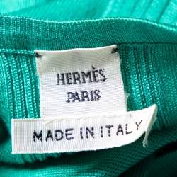 Pre Owned Hermes Green Silk Knit Tank Top & Cardigan Set L