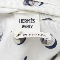 Hermes White Printed Twill Silk Cowl Neck Top S