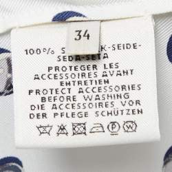 Hermes White Printed Twill Silk Cowl Neck Top S
