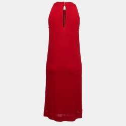 Hermes Red Twill Sleeveless Midi Dress M