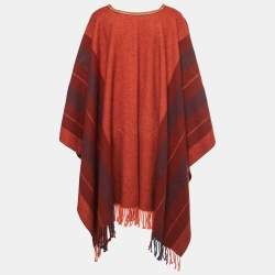 Hermes Brown/Orange Striped Wool and Cashmere Rocabar Poncho One Size