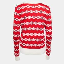 Hermes Red Patterned Cashmere & Silk Crew Neck Jumper L
