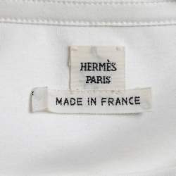 Pre Owned Hermes Cream Cotton Embroidered Pocket T-Shirt M