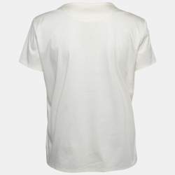 Pre Owned Hermes Cream Cotton Embroidered Pocket T-Shirt M