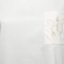 Pre Owned Hermes Cream Cotton Embroidered Pocket T-Shirt M