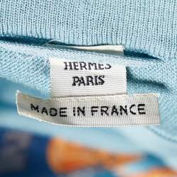 Pre Owned Hermes Blue Les Cles Print Silk & Knit Belted Cardigan S
