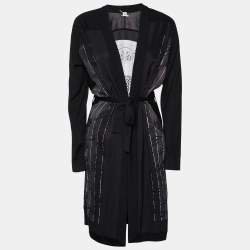 Hermes Black Jungle Love Printed Silk & Knit Belted Long Cardigan S