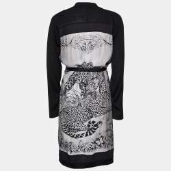 Hermes Black Jungle Love Printed Silk & Knit Belted Long Cardigan S