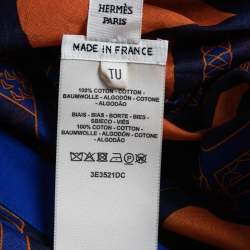 Hermes Blue/Orange Printed Cotton Beach Kaftan One Size